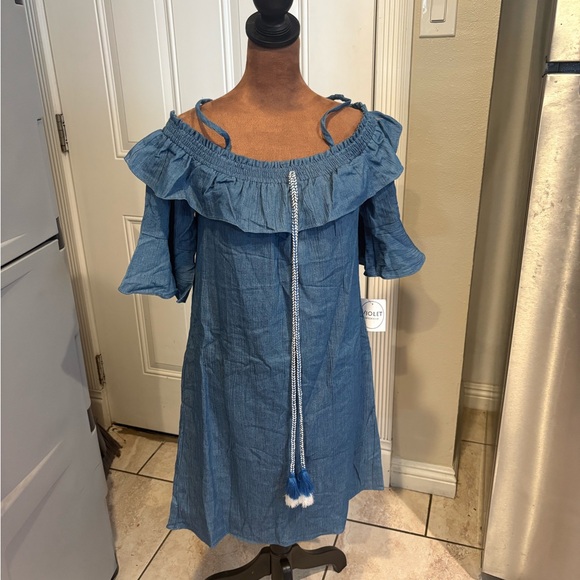 Blue Off-Shoulder Ruffle Dress - Picture 1 of 4